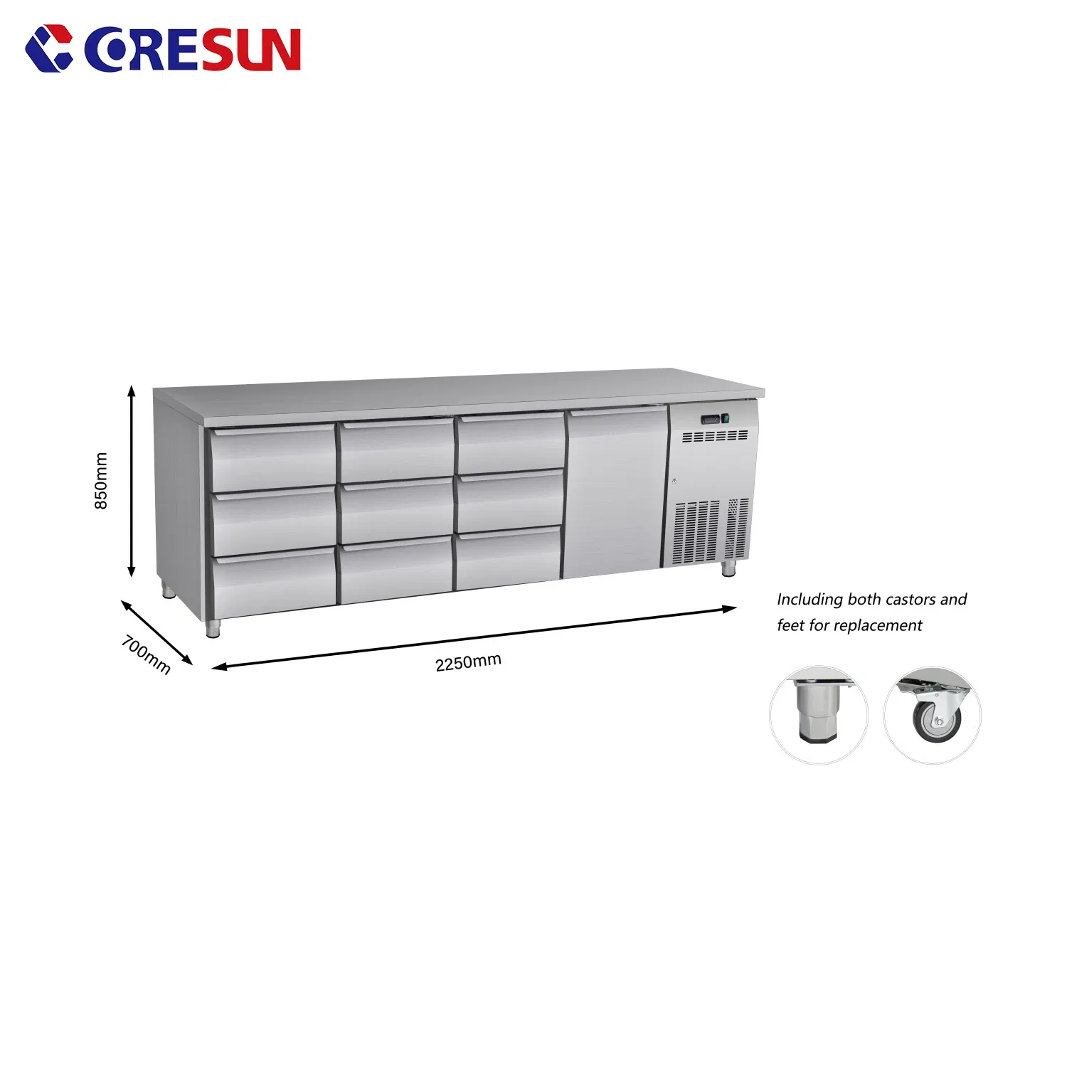 Стол для подготовки пиццы с холодильником и морозильником