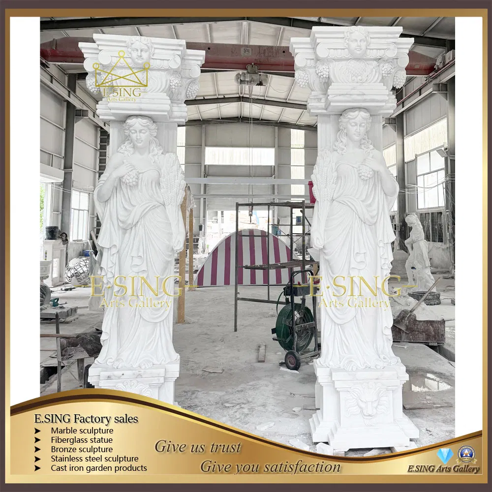 White Marble Natural Stone Handmade Statue Carving Column for Garden Decoration