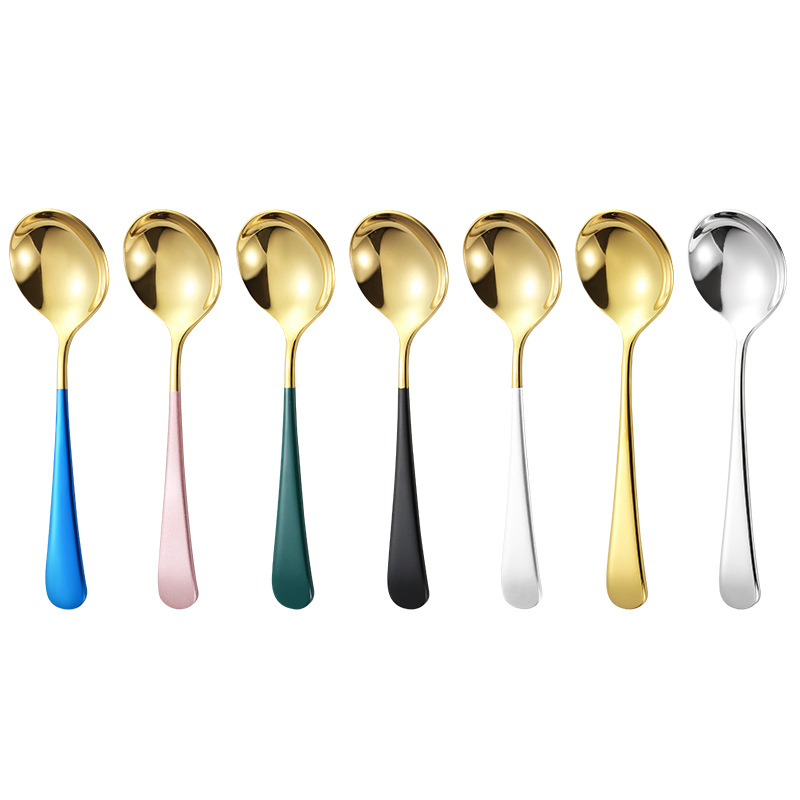Stainless Steel Tableware 304 High-Value Net Red Round Head Spoon Ins Home Cute Dessert Spoon