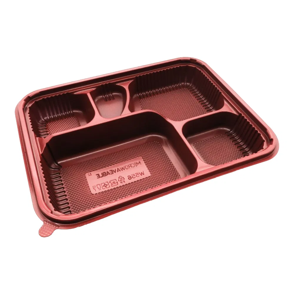 Wholesale Disposable Japanese Takeaway Black Color Food Container Microwaveable Plasticc 5 Pack Snack Lunch Food Packaging