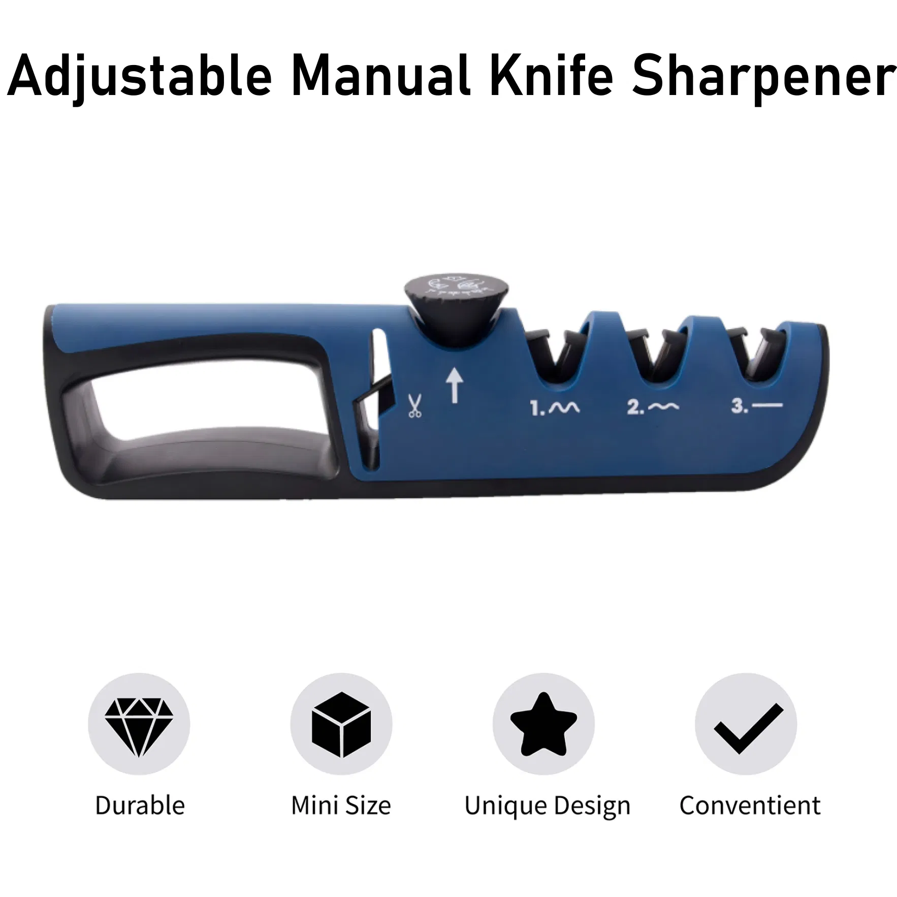 Blue Adjustable Manual Knife Sharpener 16-22° 3-Stage with Scissor Sharpening Slot