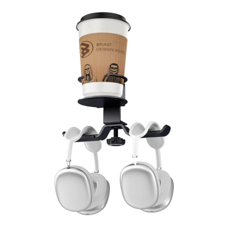 Two Headphone Holder Earphone Mount with Cup Holder