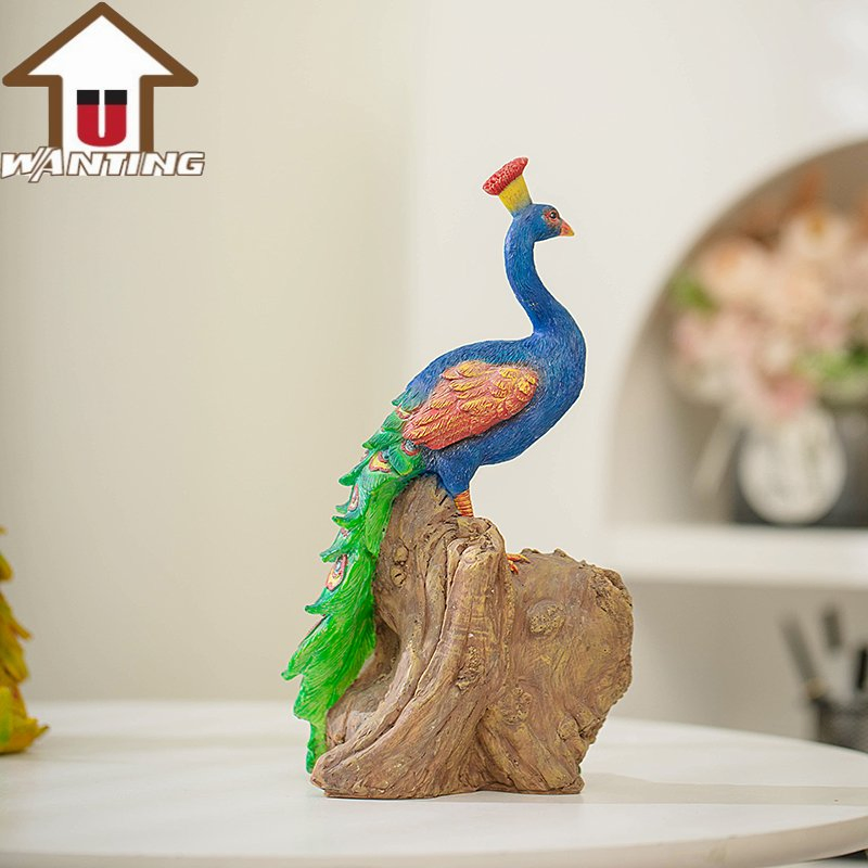 New Peacock Clock Animal Craft Creative Home Decor Desktop Ornament Business Gift