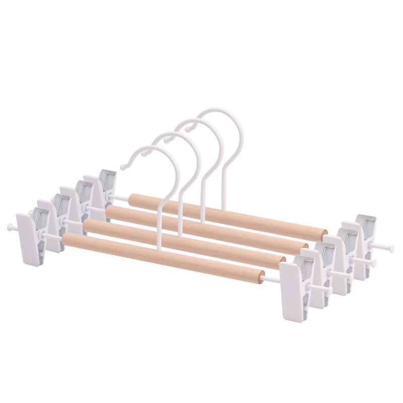 Wire Hangers with Wooden Bar Heavy Duty Metal Hanger for Pants Coats, Shirts Ackets and Suits
