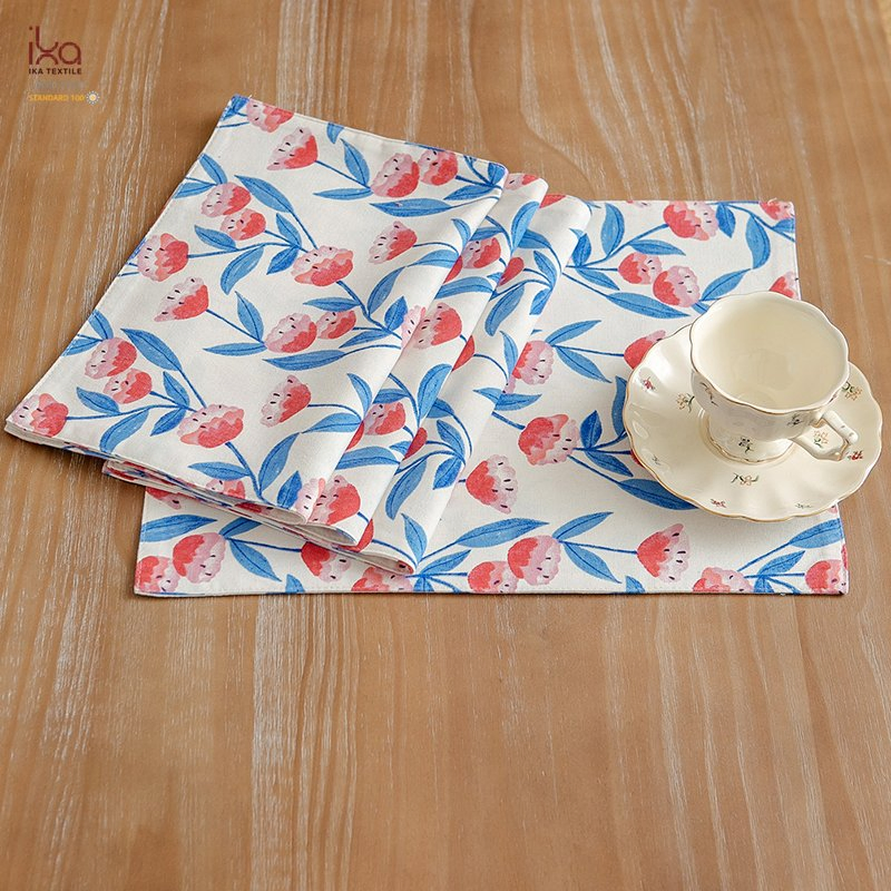 Cute 32X45 Good Floral Cotton Placemats Wholesale Kid Activity Custom Printed Rectangle Cup Bowl Double Sided Table Mat