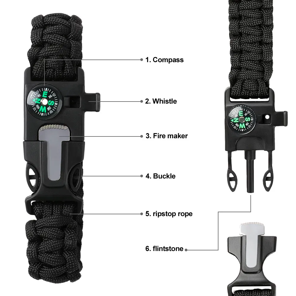 Multifunctional Survival Kit Camping Equipment Compass Paracord Bracelet Outdoor Kit Bag Bracelet Fishing and Wild Environment