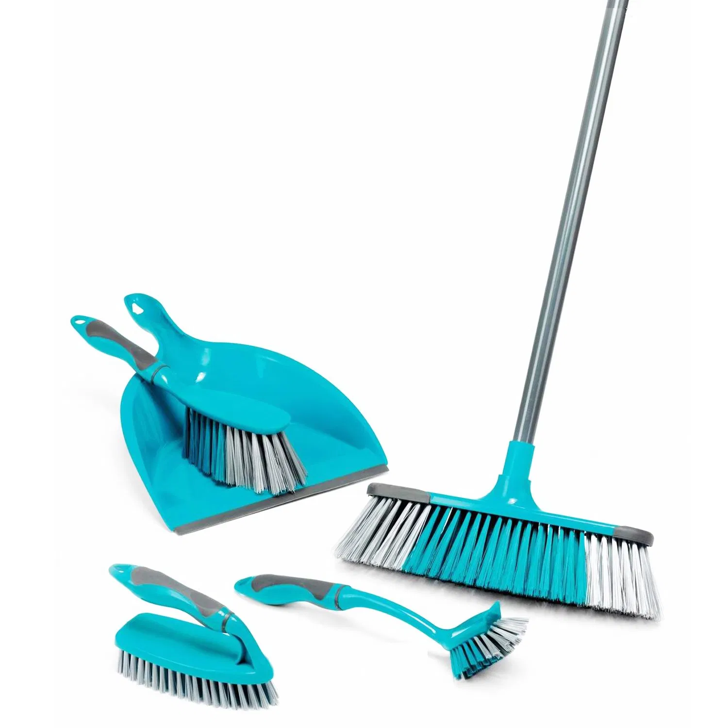 Broom and Dustpan Sets Iron Handle Broom TPR Grip 3 Piece Pole
