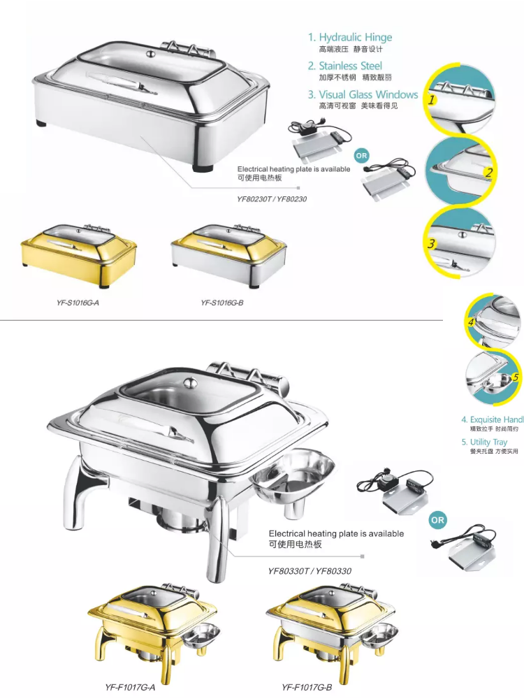 Luxury Stainless Steel Buffet Gold Color Wedding Stainless Steel Brass Serving Chef Chafing Dish Food Chaffing Dishes Copper Gold Buffet Set Pan Warmer for Sale