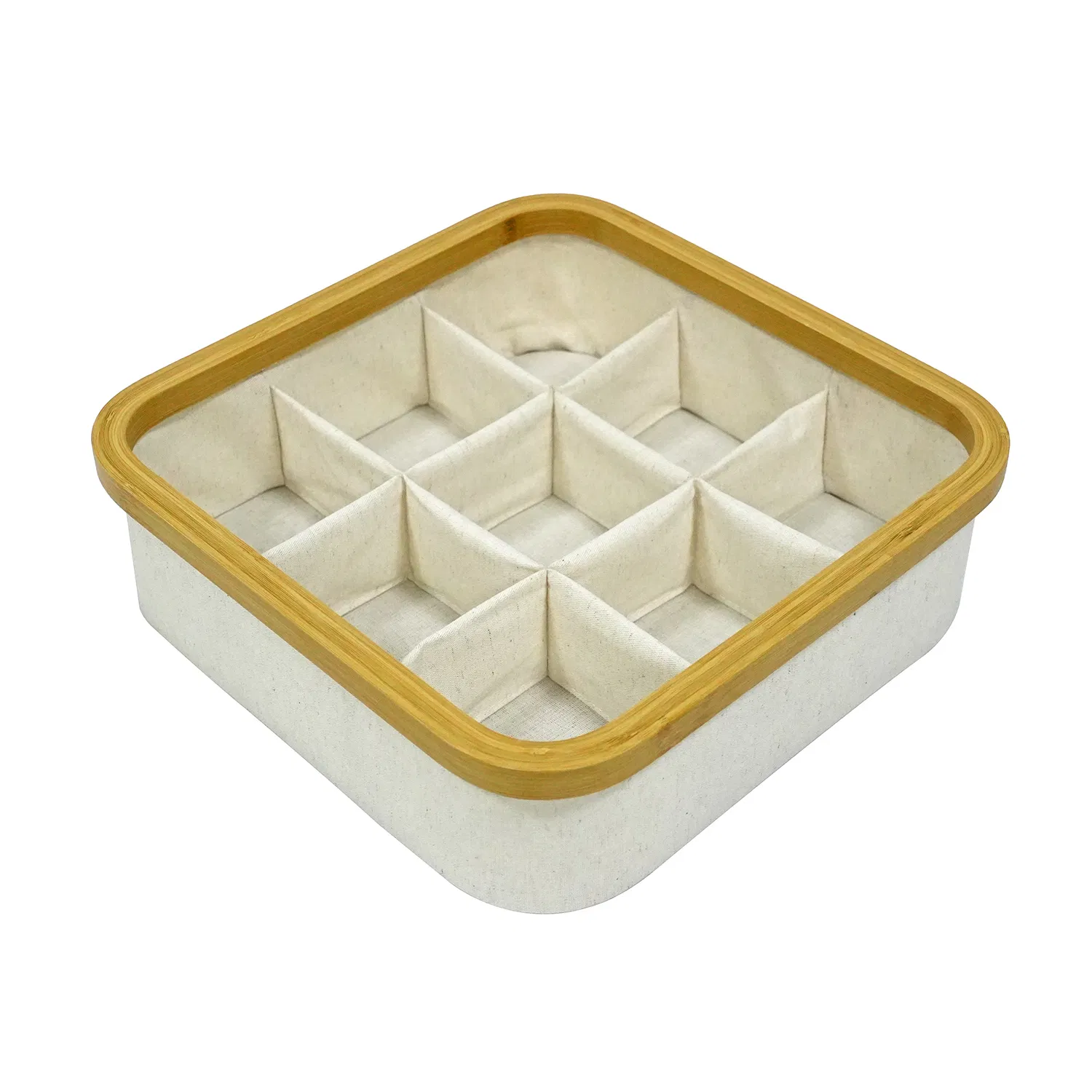 Bamboo Framed Fabric Drawer Organizer Multi-Purpose Storage Box Set for Cosmetics
