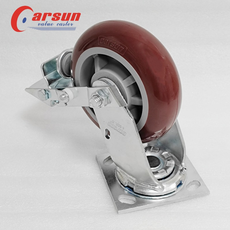 Heavy Industrial Casters 6 Inch Polyurethane Casters with Tread Brakes