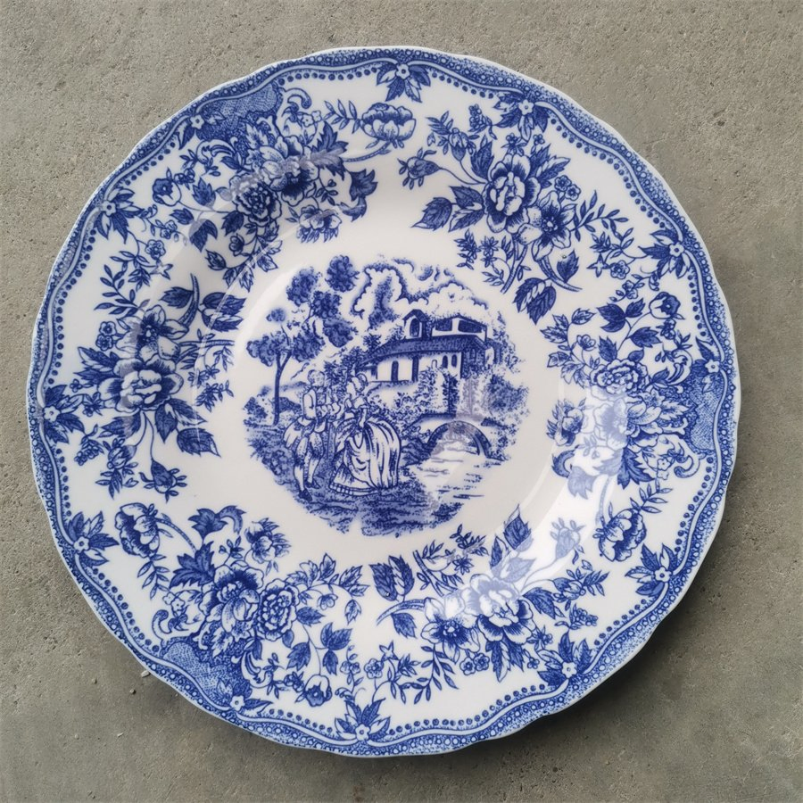 7.5"10.5"8" Dinner Meat Dessert Plate with blue Design Porcelainware Ceramics Tableware