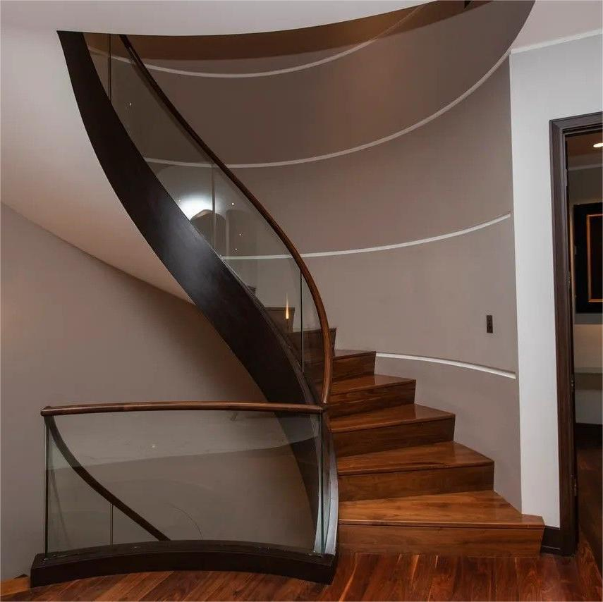 USA Modern Villa Customized Interior Curved Stairs Durable Wood Steel Glass-Marble/Wooden Stairs for Apartments