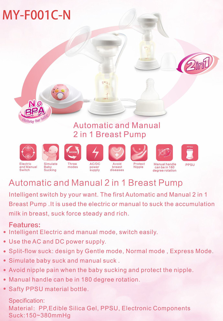 My-F001c-N 180 Degree Rotation Handle Manual and Electric Breast Pump