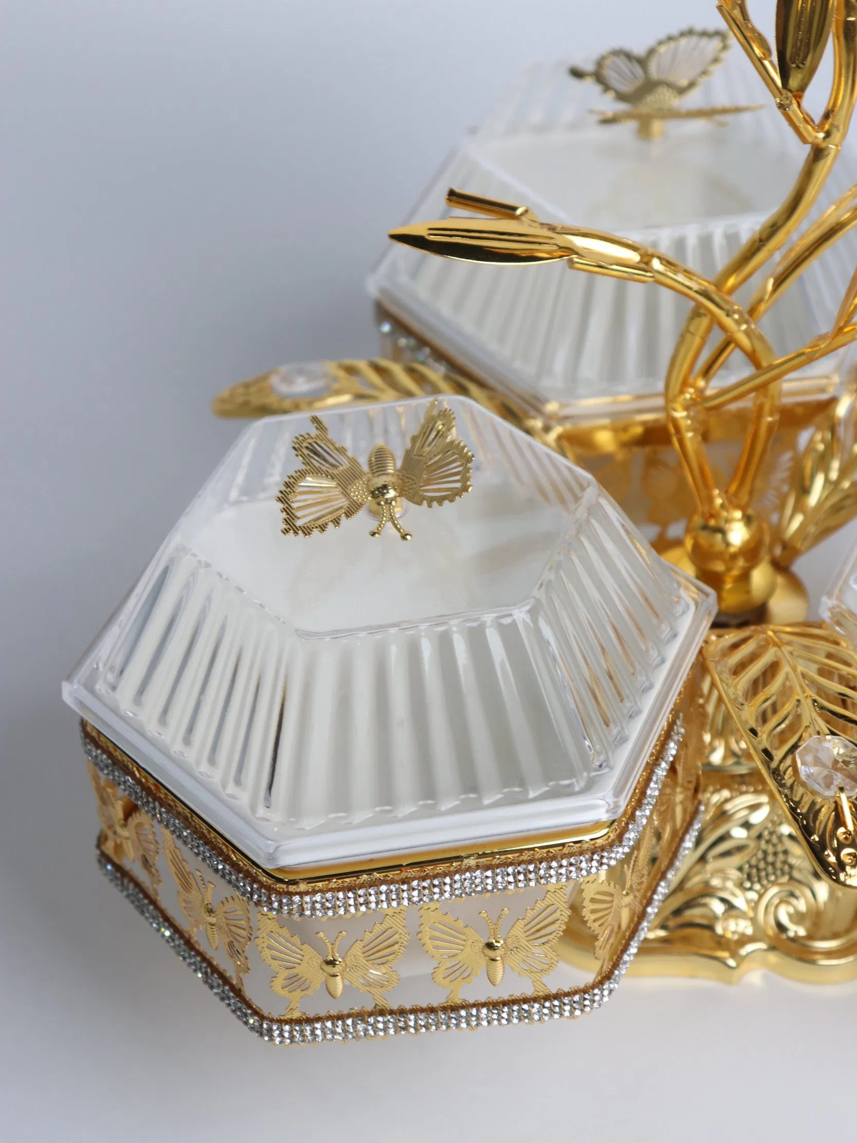Home Ornament Gold-Plated Iron Frame with 3 Hexagonal Plastic Bowl Sets