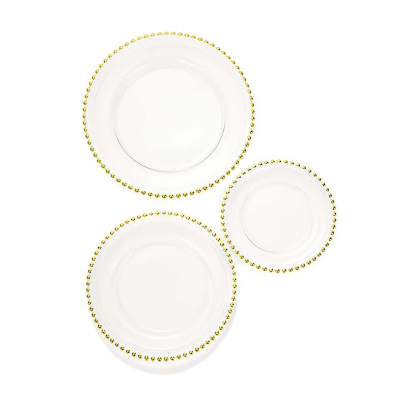 Silver Gold Rim Clear Glass Plates Set for Hotel Dinnerware