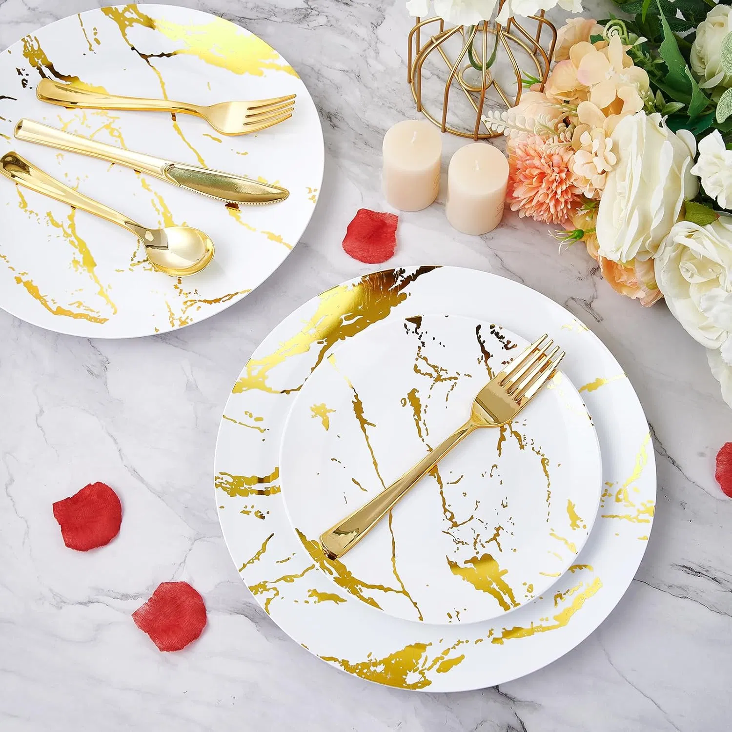 Premium Plastic Plates Combo: Large Dinner & Salad Plates