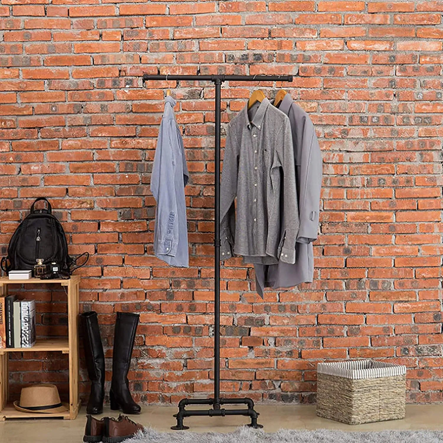 Industrial Water Pipe Coat Rack Floor Hanger Simple Bedroom Household Clothes Bag Rack