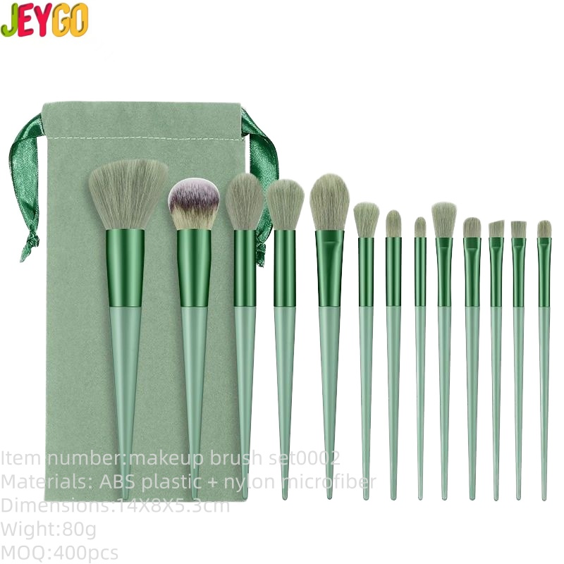 Professional Makeup Brush Set 13 Green Plastic Handle Eyeshadow Makeup Brush Set