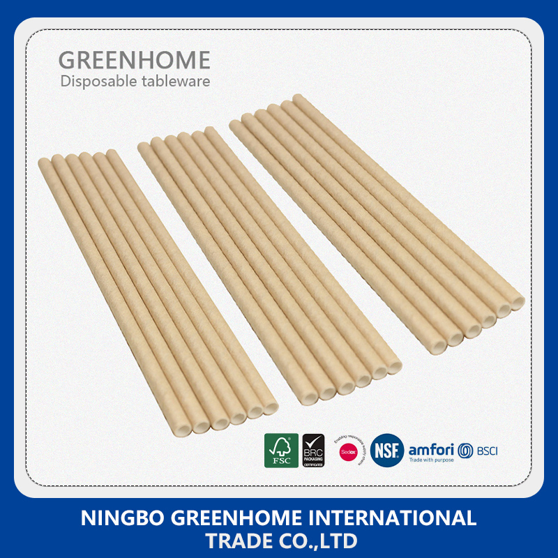 Customizable Disposable Paper Tableware 198mm Length Paper Straw Natural Color for Drinking