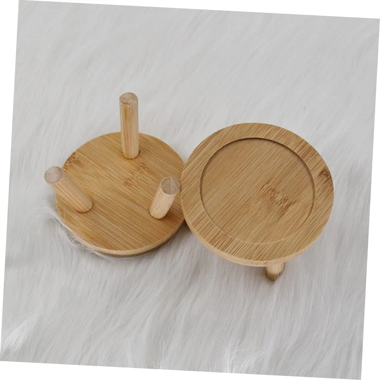 Bamboo Household Desktop with 2 Sets of Succulent Cactus Potted Plants, Base, Flower Rack