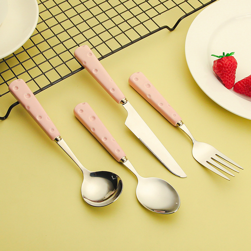 Popular Stainless Steel Knife, Fork Spoon Set 4 Pieces High-Value Cheese Handle