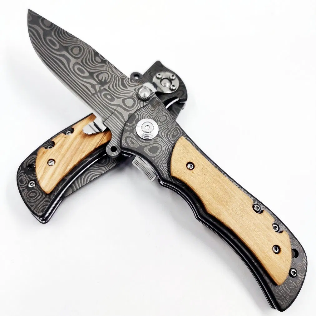 Pk-339tl Browning 339 Damascu Steel Grains Engraved Outdor Camping Folding Pocket Knife