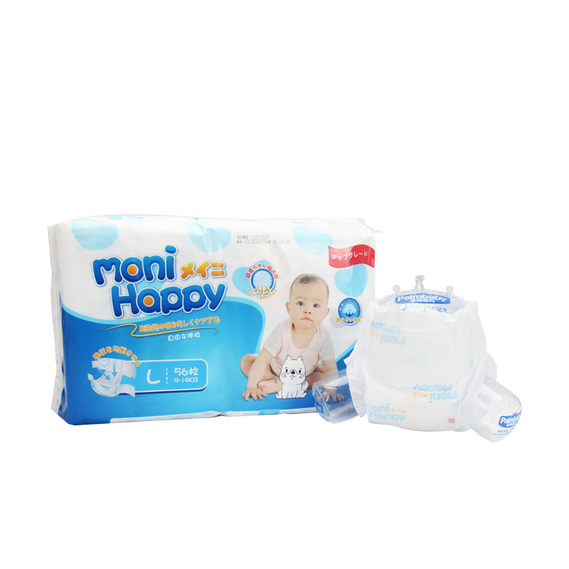Moni Happy High Quality OEM Factory Price Skin Friendly Ultra Soft Disposable Diaper for Baby From China Factory Manufacturer Size L