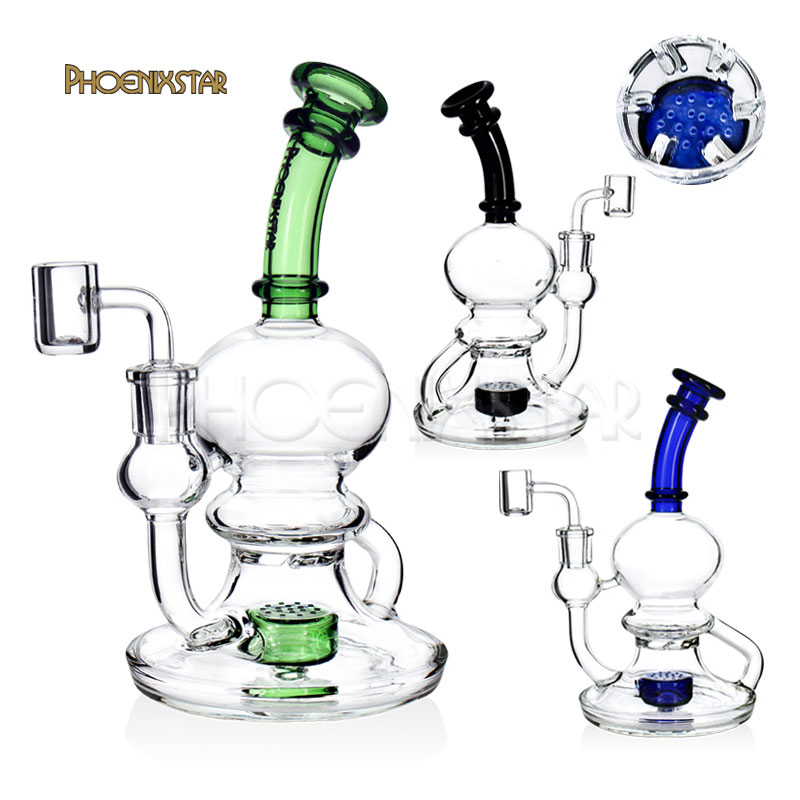 Phoenix Star 8 Inches with Showerhead Perc Mixed Colors Recycler Oil Rig Glass Smoking Water Pipe Wholesale