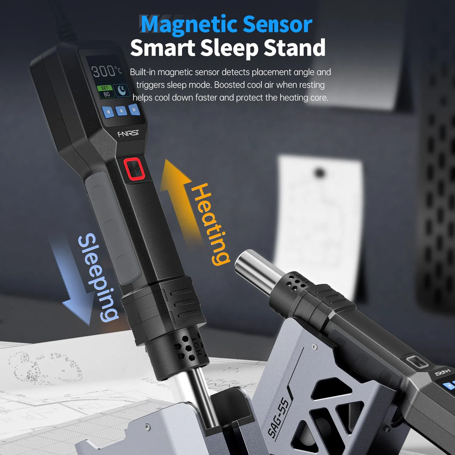 Fnirsi Sag-55 Brushless Fan 100-450º C 550W Pid Temp Control Intelligent Hot Air Gun