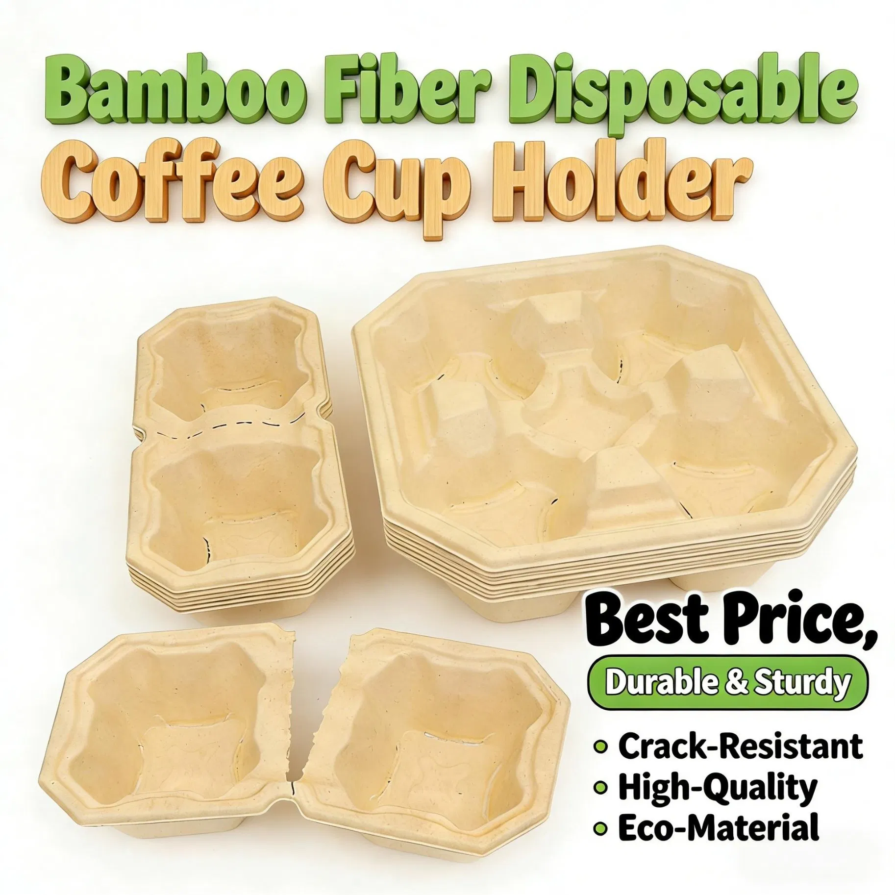 Eco-Friendly Bamboo Fiber Coffee Cup Holder Tray for Beverages