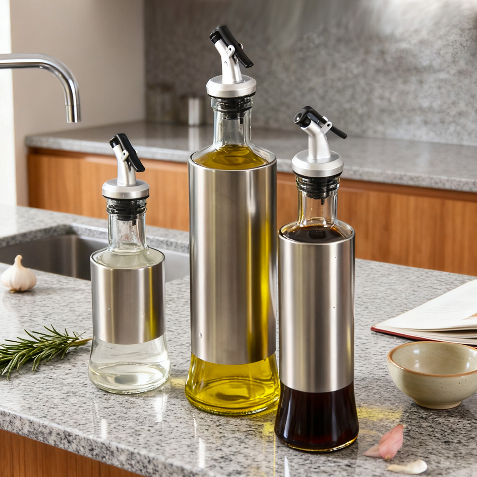 Kitchen Glass Oil Vinegar Bottle Soy Sauce Cruet Reusable Olive Jar