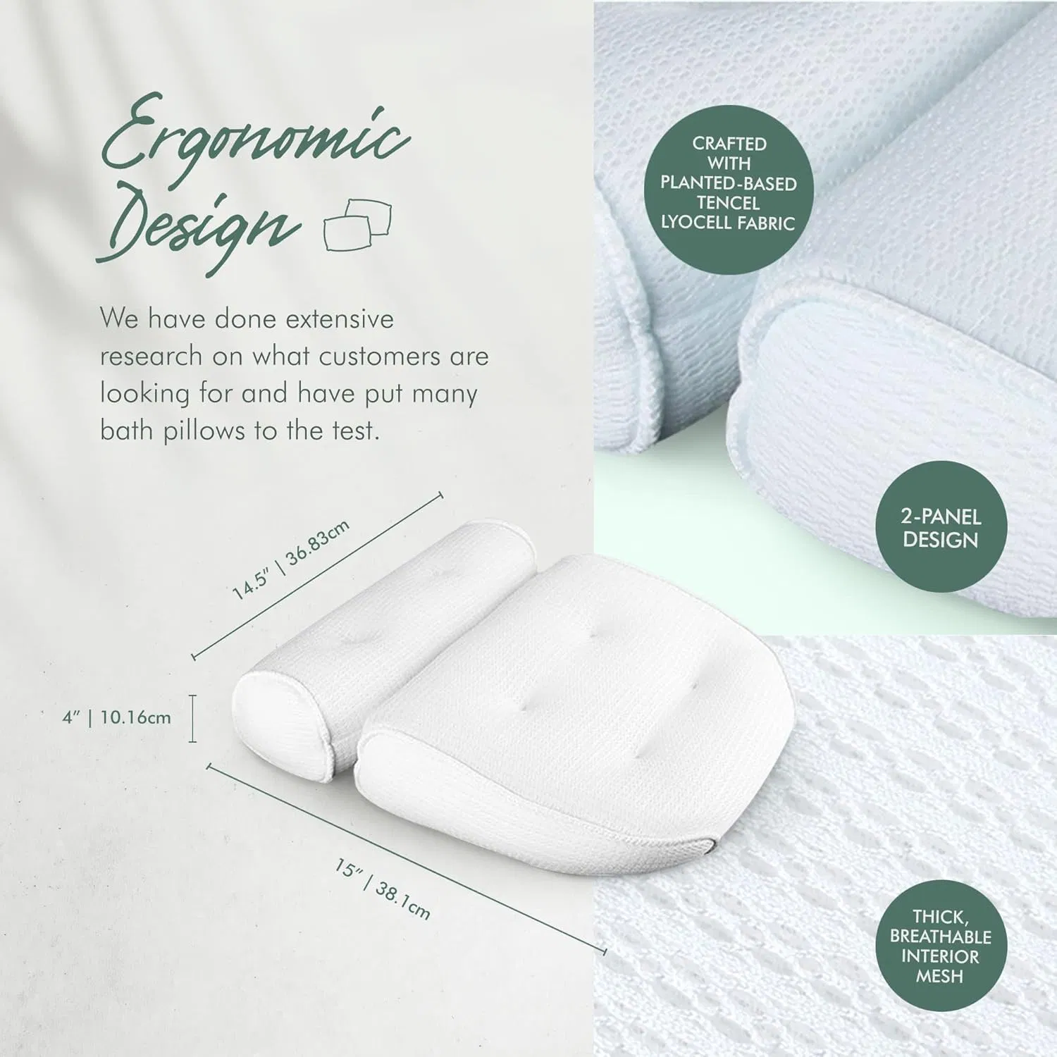 Extra Thick Convenient Quick-Dry Ultra-Soft 2-Panel Bathtub Pillow
