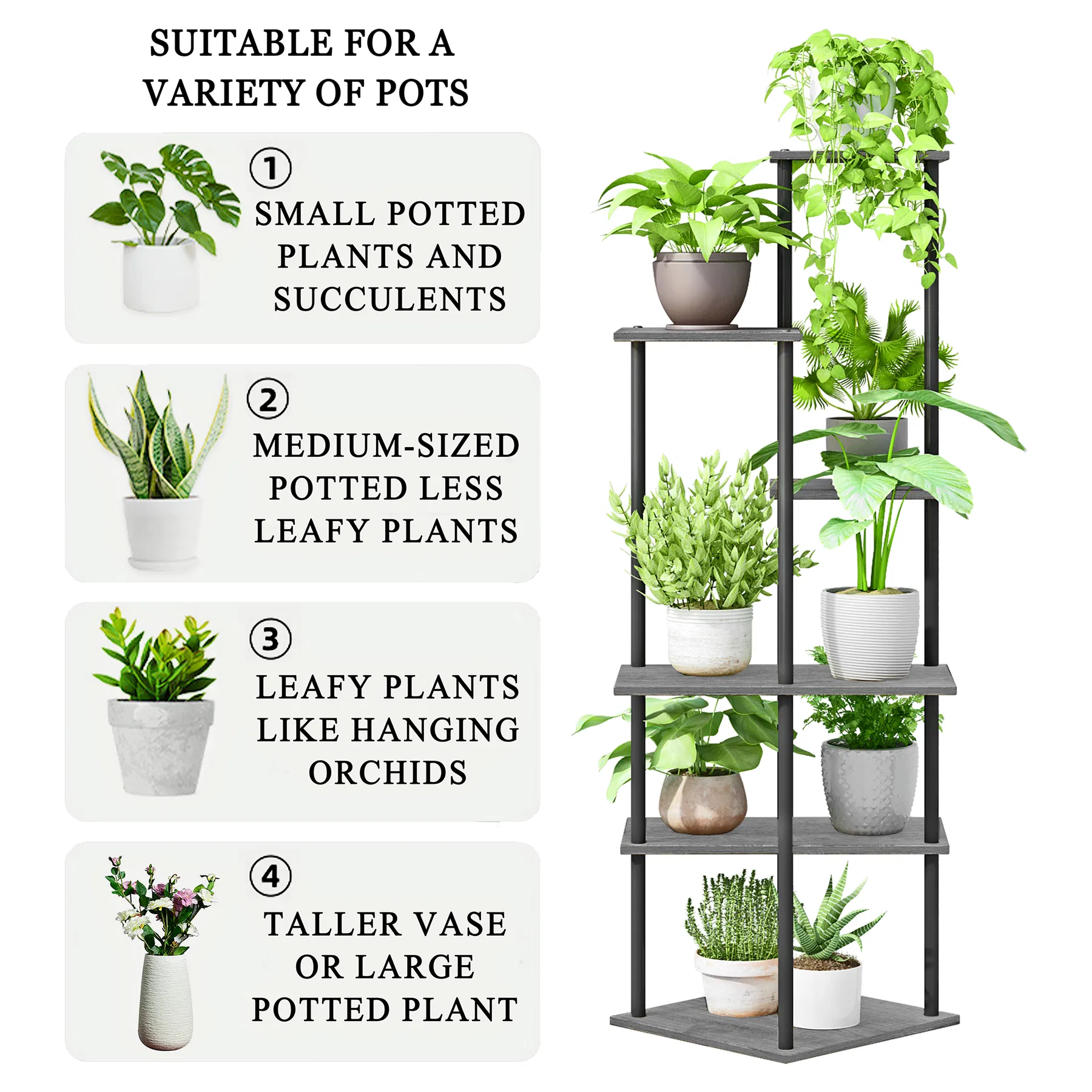 Stylish 6-Tier Corner Plant Stand with Steel and Wood