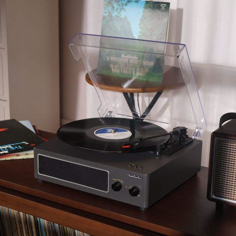 Built-in Stereo Speaker Nostalgic 3-Speed Wooden with Bt Speaker Vinyl Player USB Turntable Record Player