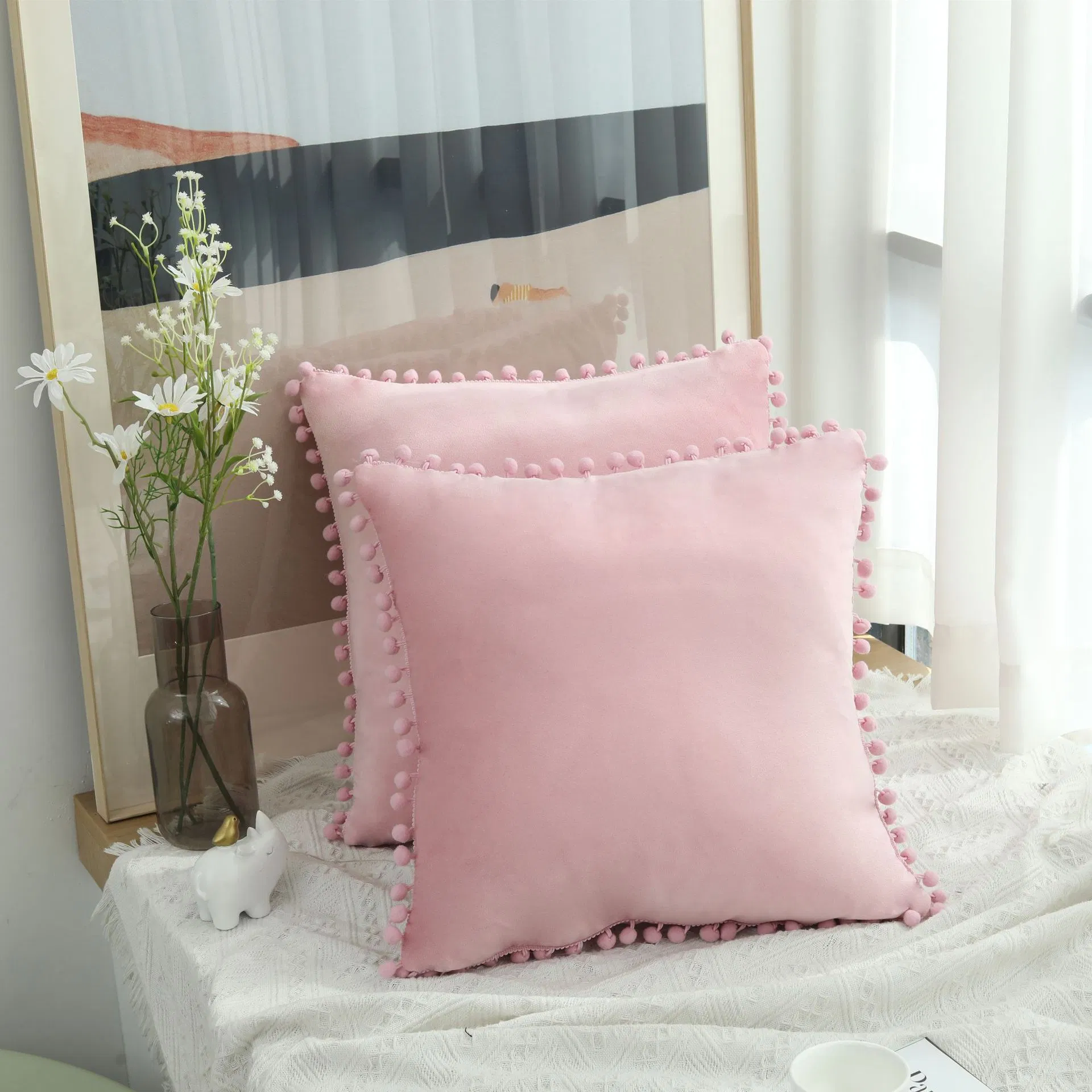 Velvet Cushion Case, Cute and Soft Square Throw Pillows for Bed