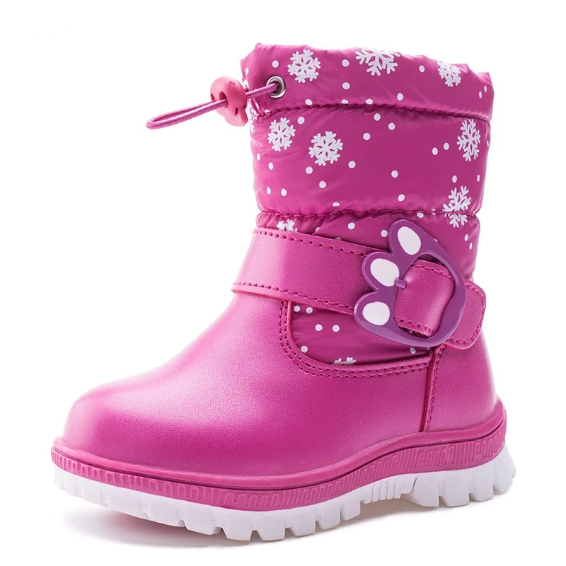 Fashion Kids Boots Girls Winter Shaggly Leather Rubber Snow Children Boot