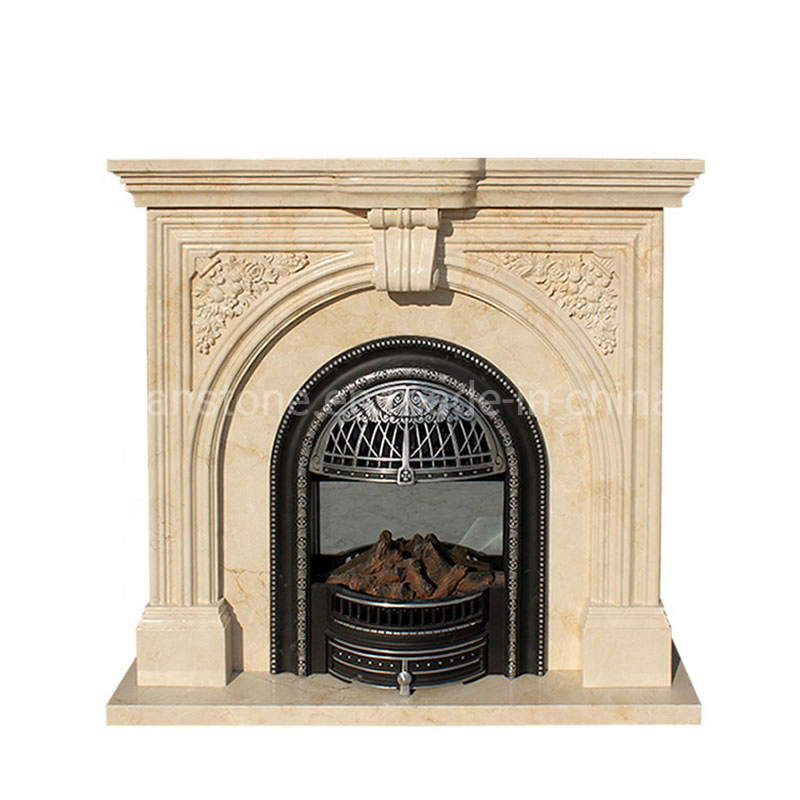 Indoor White Stone Marble Fireplace Surround
