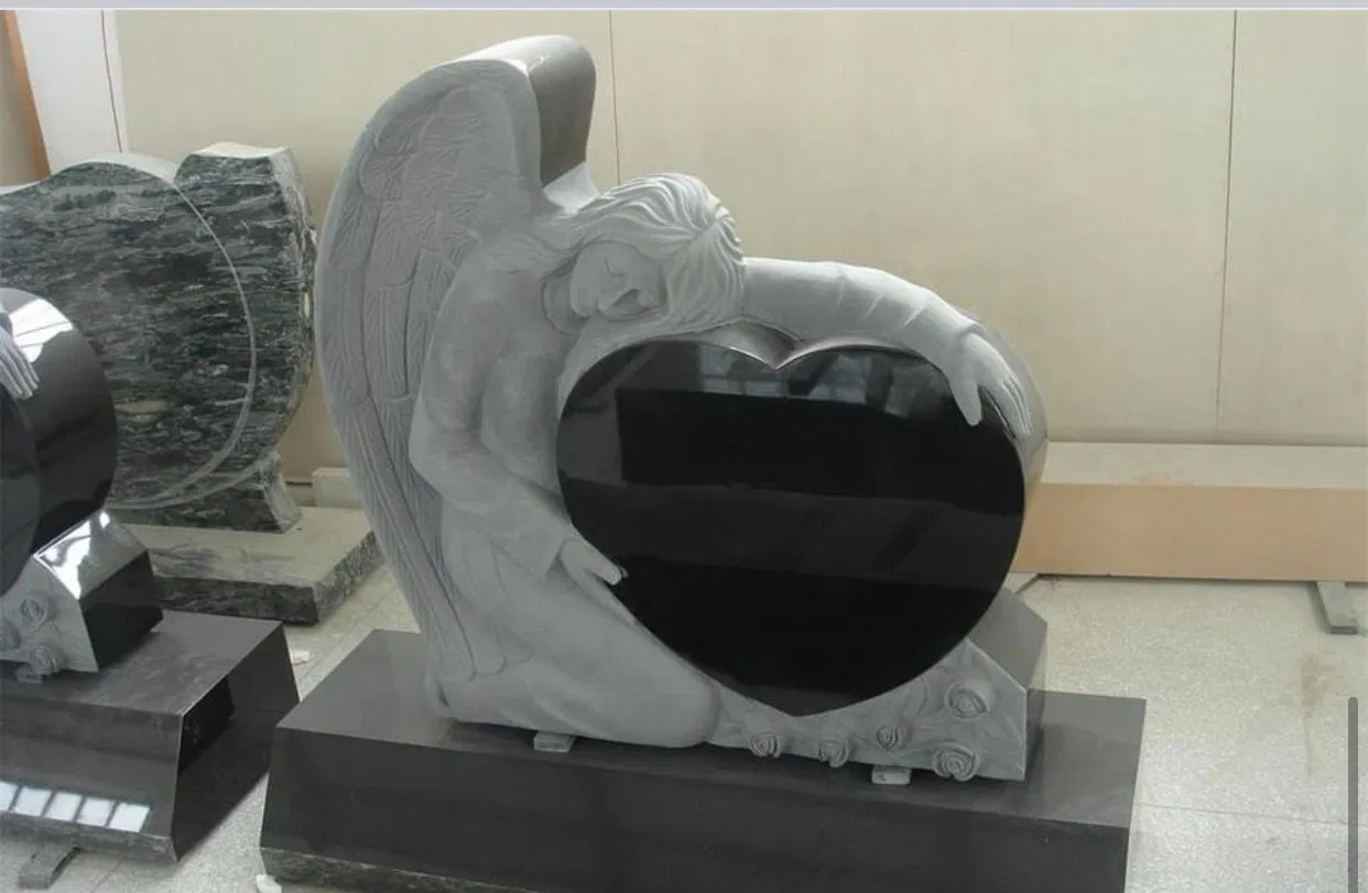 European Engraved Gravestone Western Style Angle with Heart Monument Tombstone
