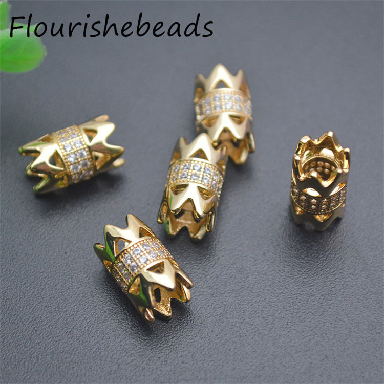 Wholesale Anti-Fading Gold Silver Color CZ-Paved Big-Size Tube Spacer Beads Jewelry Making