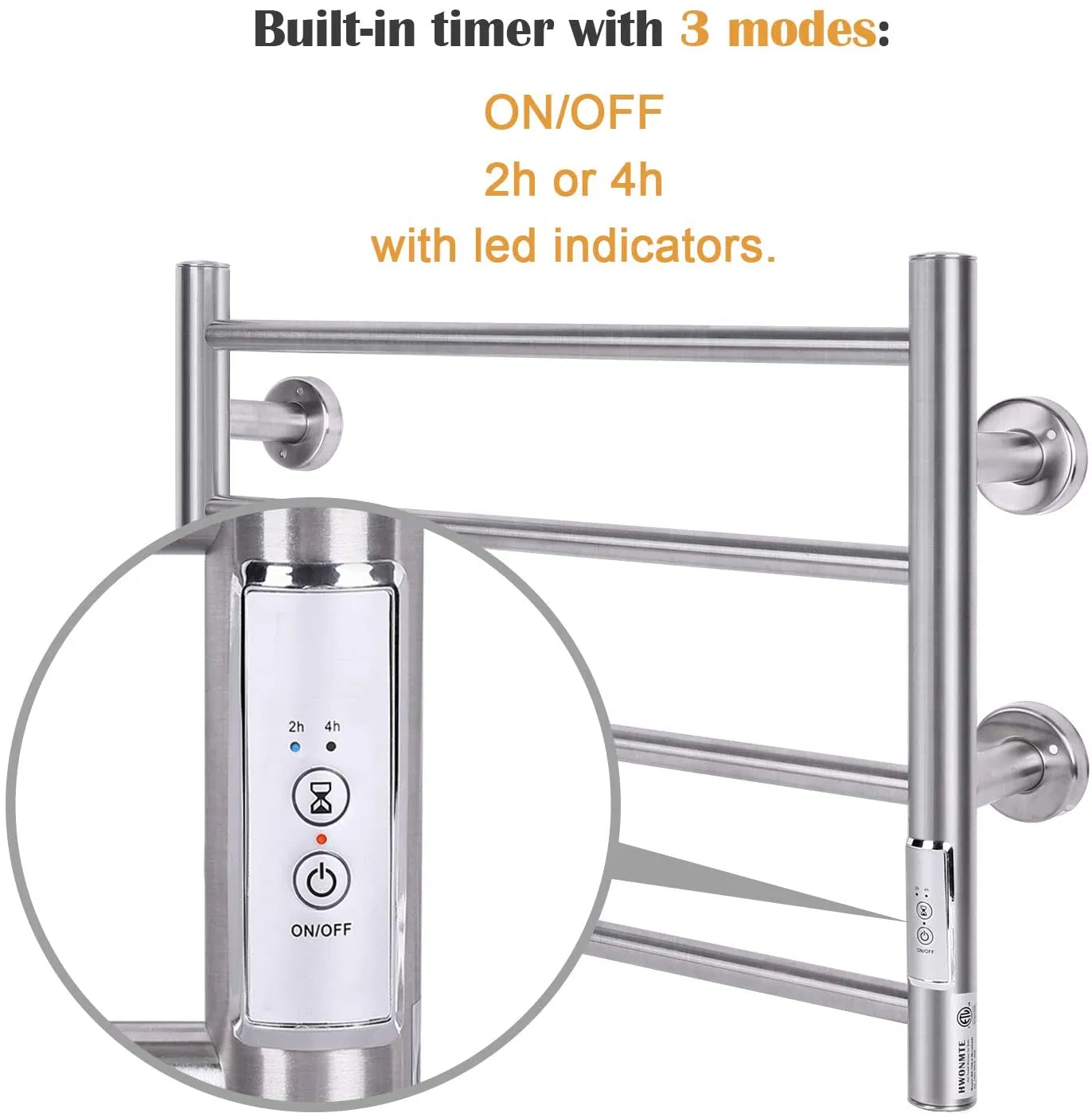 Towel Warmer with Built-in Timer 4 Bars Electric Stainless Steel Heated Towel Racks