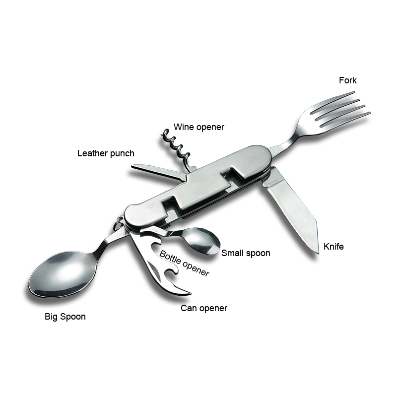 Stainless Steel Spoon Fork and Knife Opener Outdoor Camping Tableware Detachable Folding Cutlery