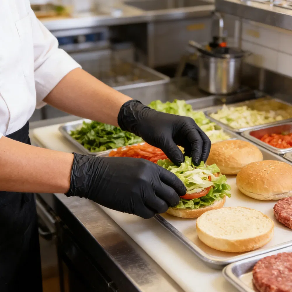 Food Processing Blue Nitrile Gloves - Latex-Free Textured Disposable Gloves, Kitchen Ware