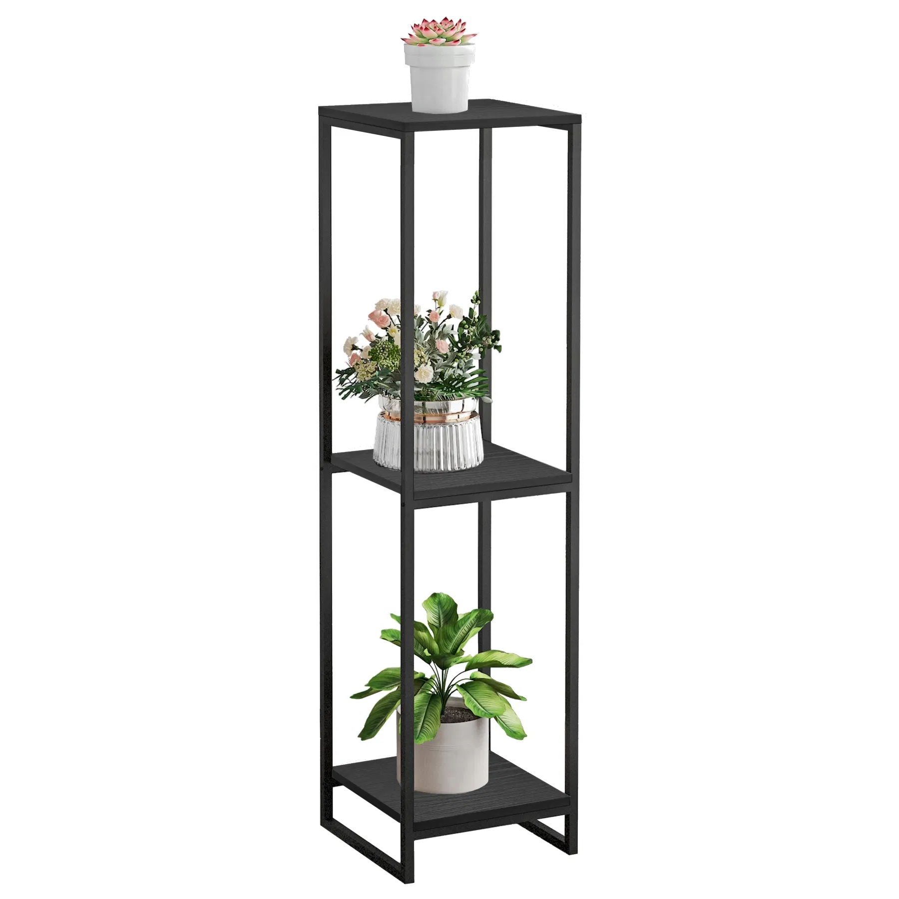Elegant 3-Tier Black Corner Plant Stand for Indoor Spaces
