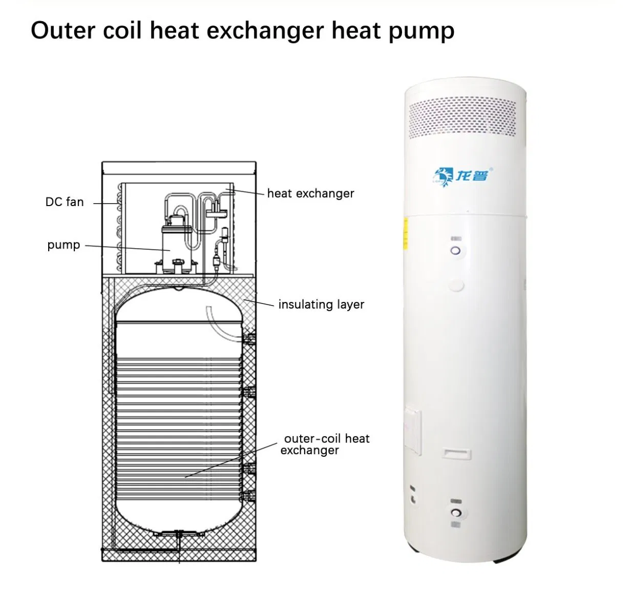 100L Vertical Monobloc Air Source Heat Pump Water Heater (outer coil heat exchanger)