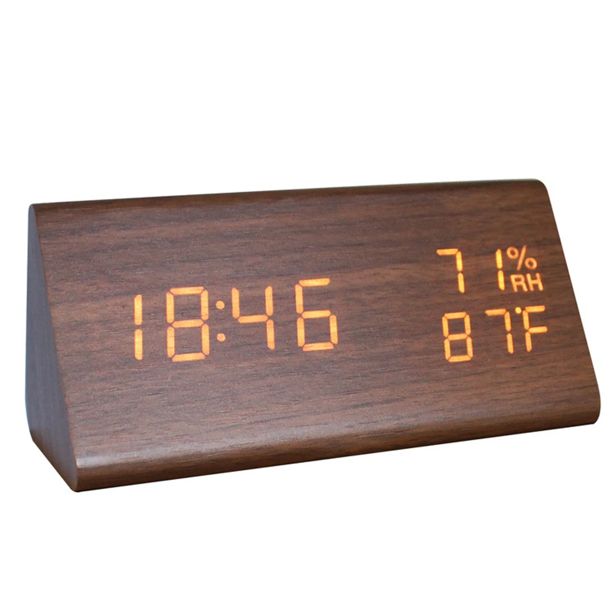 Wooden Electronic LED Time Display 3 Alarm Settings Digital Alarm Clock