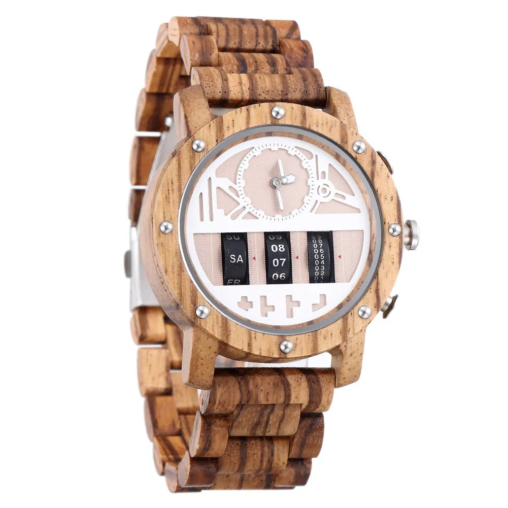 Hot Selling Design Multifunctional Mechanical Men's Wooden Outdoor Sports Watch
