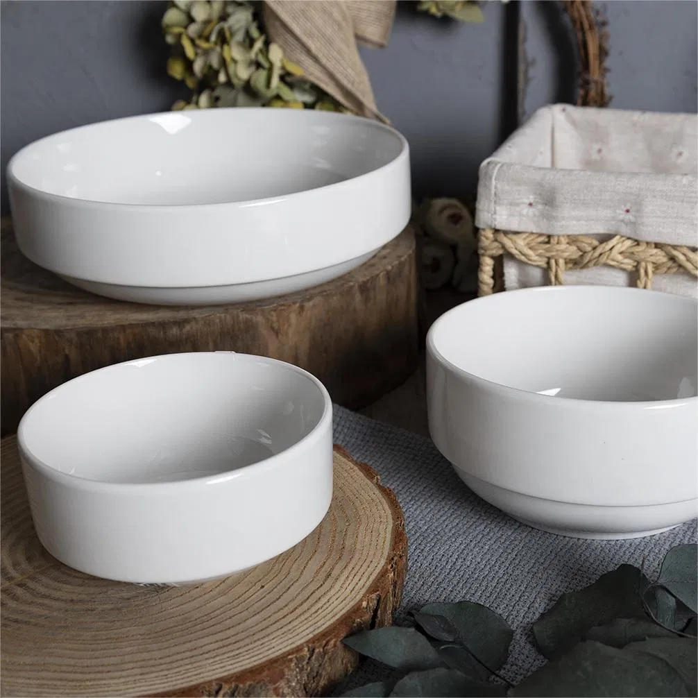 Contemporary White Stackable Porcelain Dinnerware Collection for Modern Homes