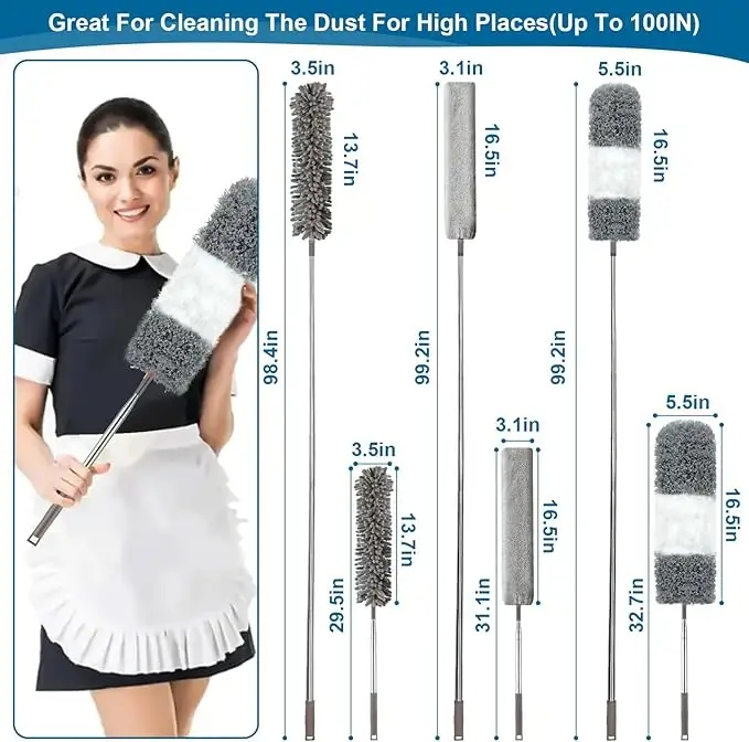 Smart Home Items High Ceiling Duster Kits High Reach Microfiber Feather Ceiling Fan Duster Cleaner Set, 4pack