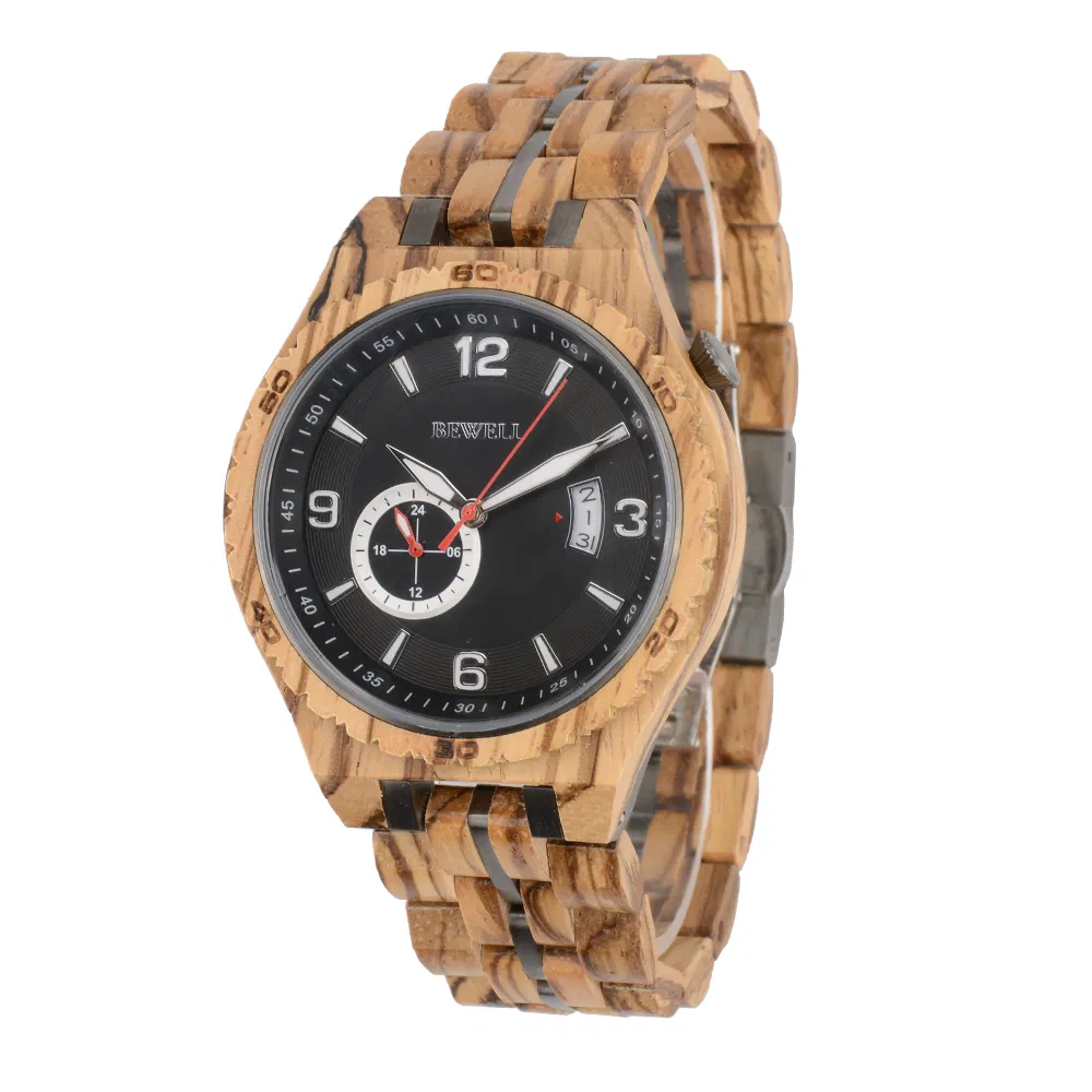 New Structure Wood with Steel Analog Quartz Wrist Watch for Men