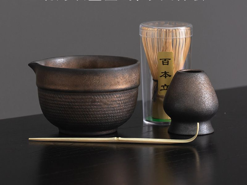 Desktop Matcha Tea Kit with Ceramic Whisker and Standing Bowl